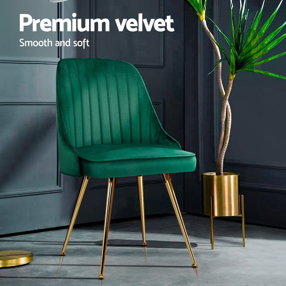 Kitchen & Dining Chairs: Artiss Dining Chairs Set of 4 Velvet Channel Tufted Green