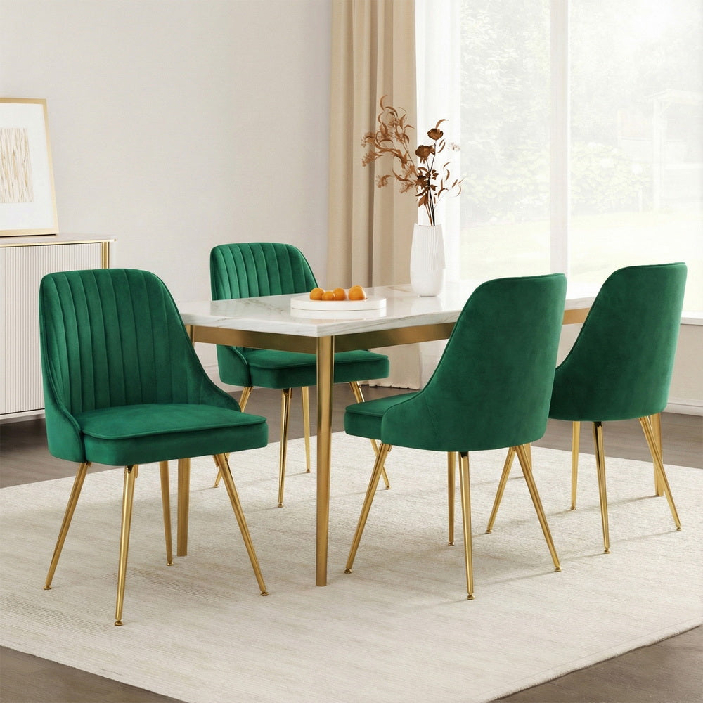 Kitchen & Dining Chairs: Artiss Dining Chairs Set of 4 Velvet Channel Tufted Green