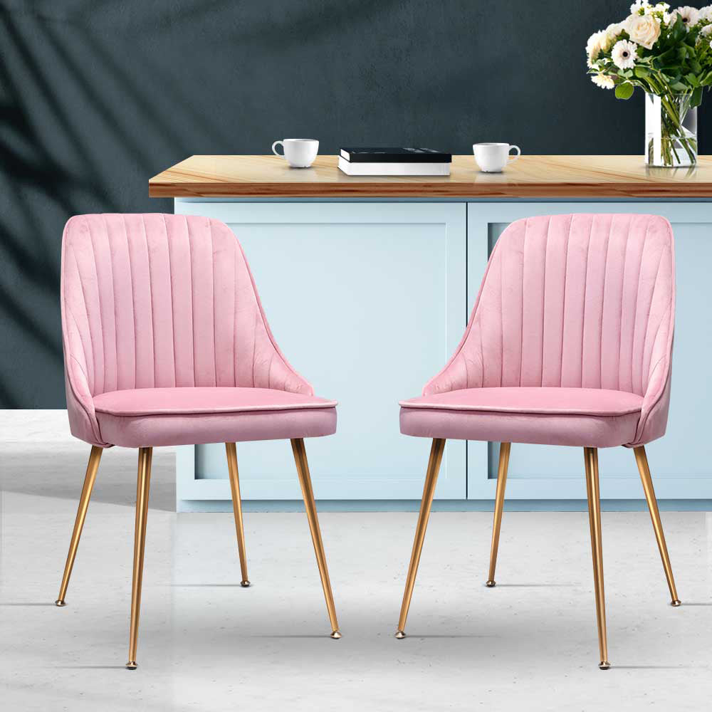 Dining Set: Artiss Dining Chairs Set of 2 Velvet Channel Tufted Pink