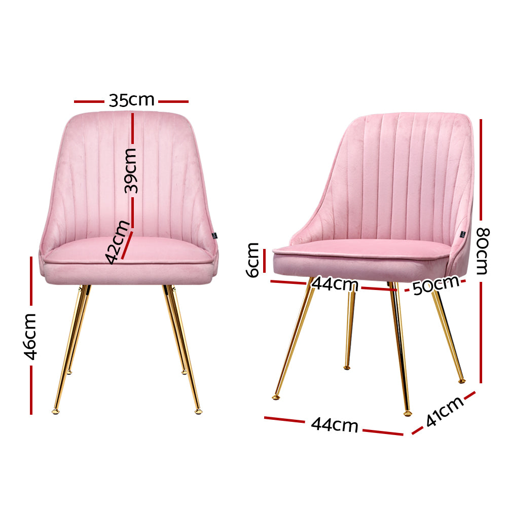 Dining Set: Artiss Dining Chairs Set of 2 Velvet Channel Tufted Pink