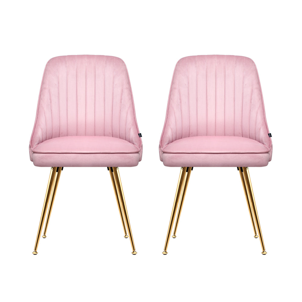 Dining Set: Artiss Dining Chairs Set of 2 Velvet Channel Tufted Pink