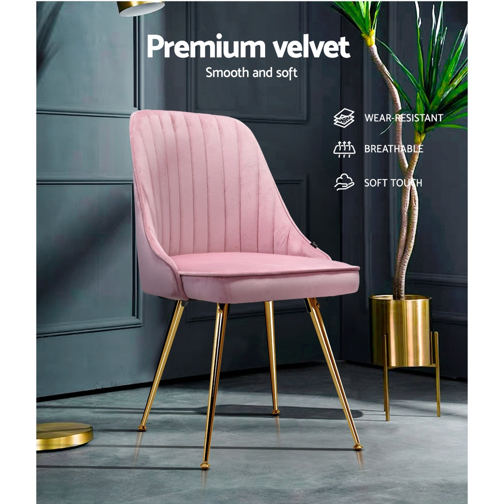Dining Set: Artiss Dining Chairs Set of 2 Velvet Channel Tufted Pink