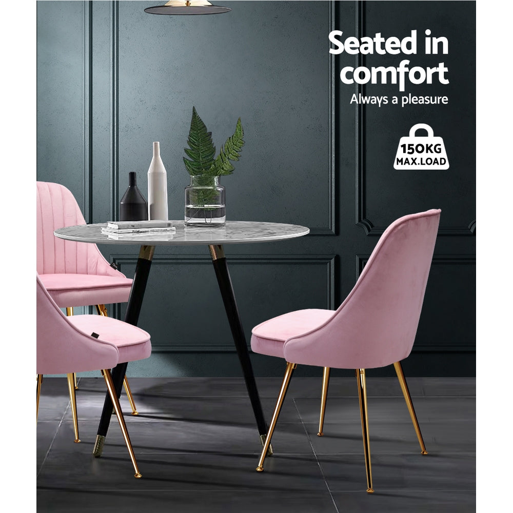 Dining Set: Artiss Dining Chairs Set of 2 Velvet Channel Tufted Pink