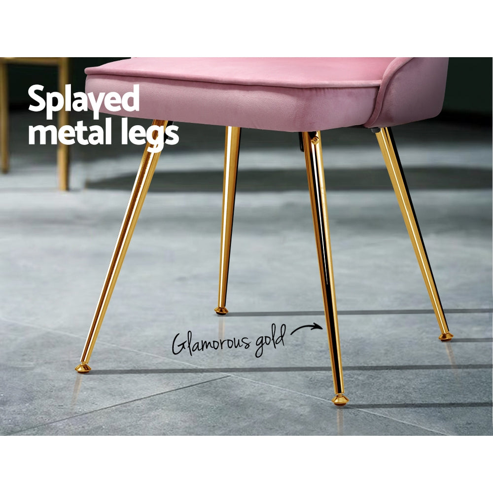 Dining Set: Artiss Dining Chairs Set of 2 Velvet Channel Tufted Pink