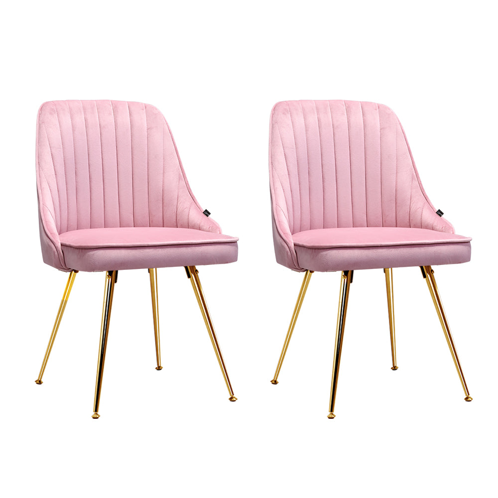 Dining Set: Artiss Dining Chairs Set of 2 Velvet Channel Tufted Pink