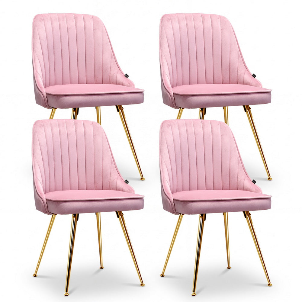 Kitchen & Dining Chairs: Artiss Dining Chairs Set of 4 Velvet Channel Tufted Pink