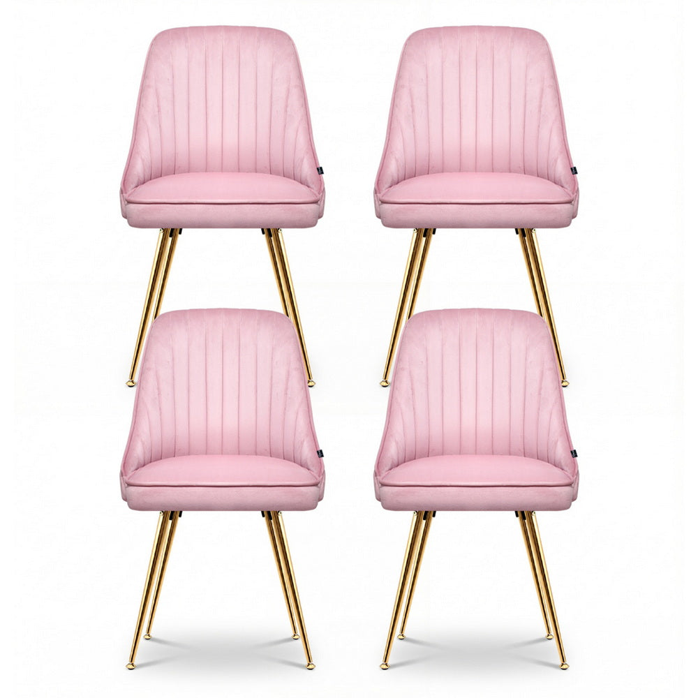 Kitchen & Dining Chairs: Artiss Dining Chairs Set of 4 Velvet Channel Tufted Pink