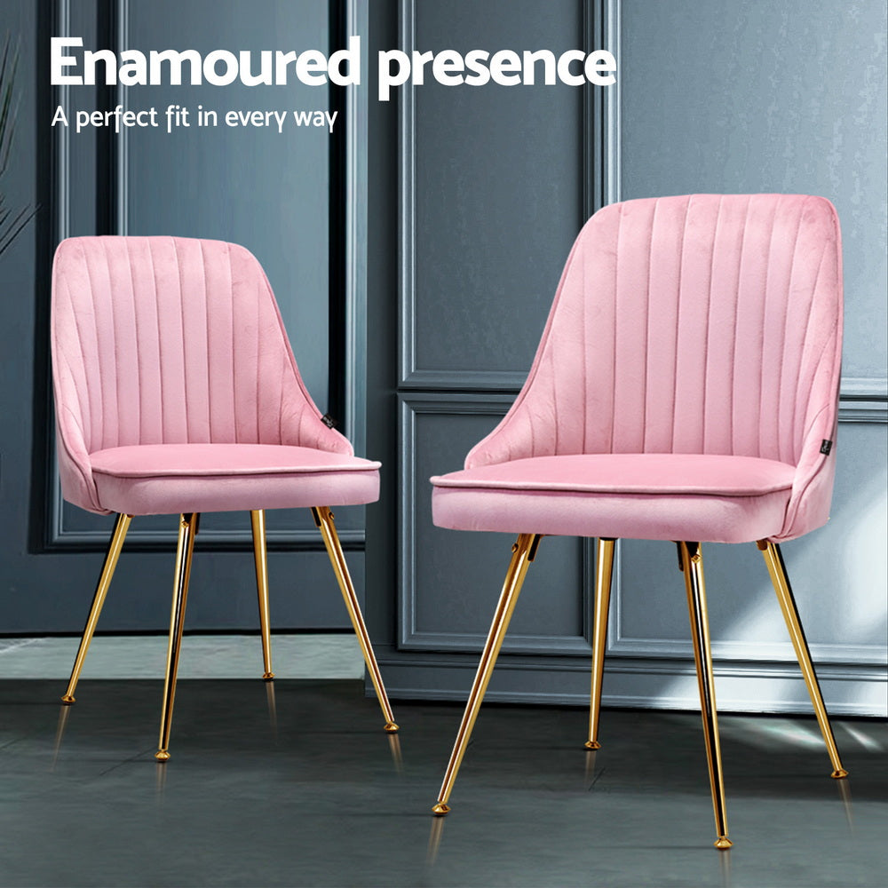 Kitchen & Dining Chairs: Artiss Dining Chairs Set of 4 Velvet Channel Tufted Pink