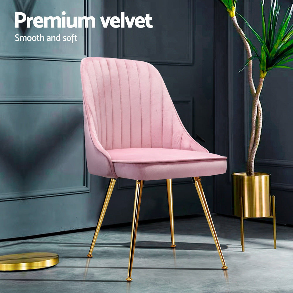 Kitchen & Dining Chairs: Artiss Dining Chairs Set of 4 Velvet Channel Tufted Pink
