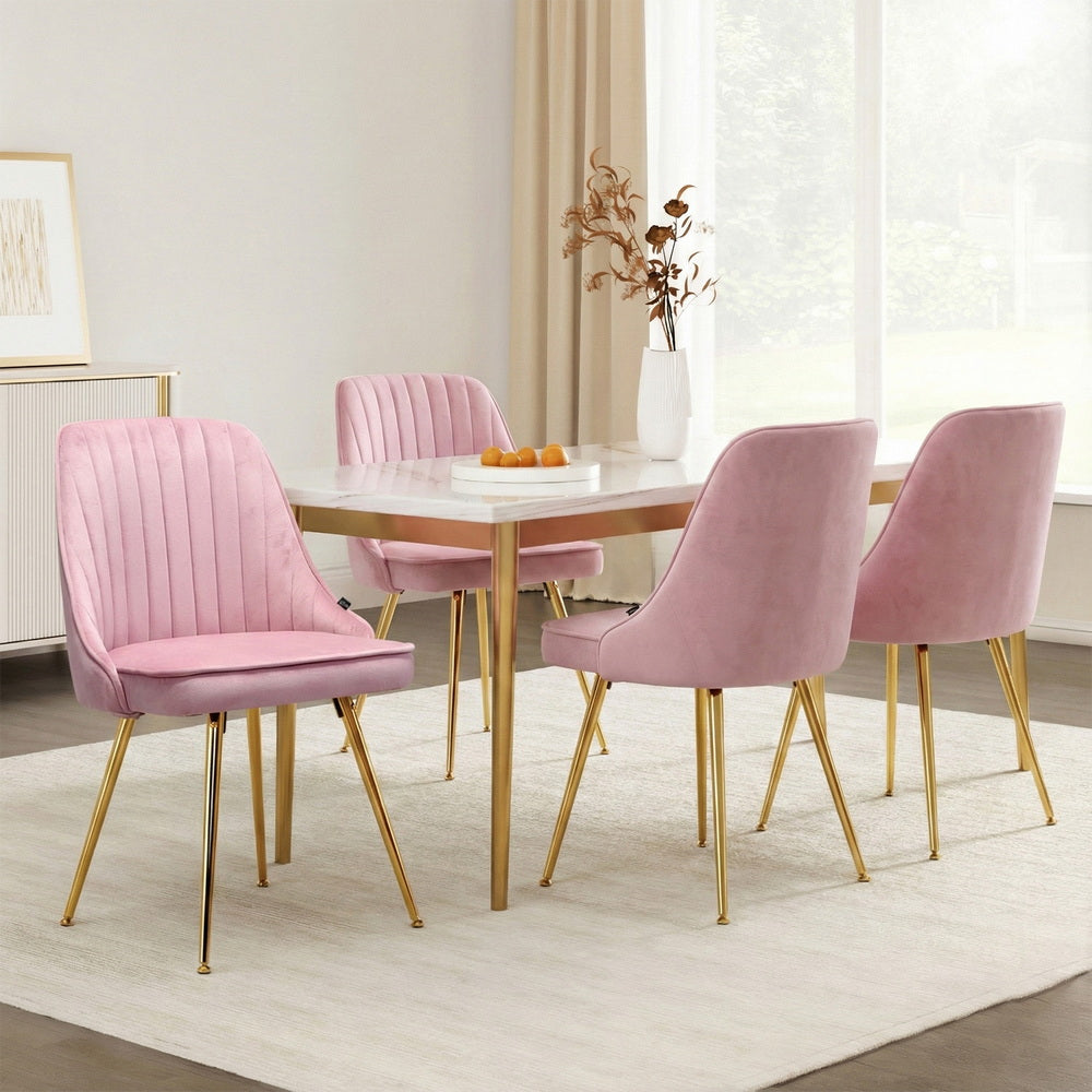 Kitchen & Dining Chairs: Artiss Dining Chairs Set of 4 Velvet Channel Tufted Pink