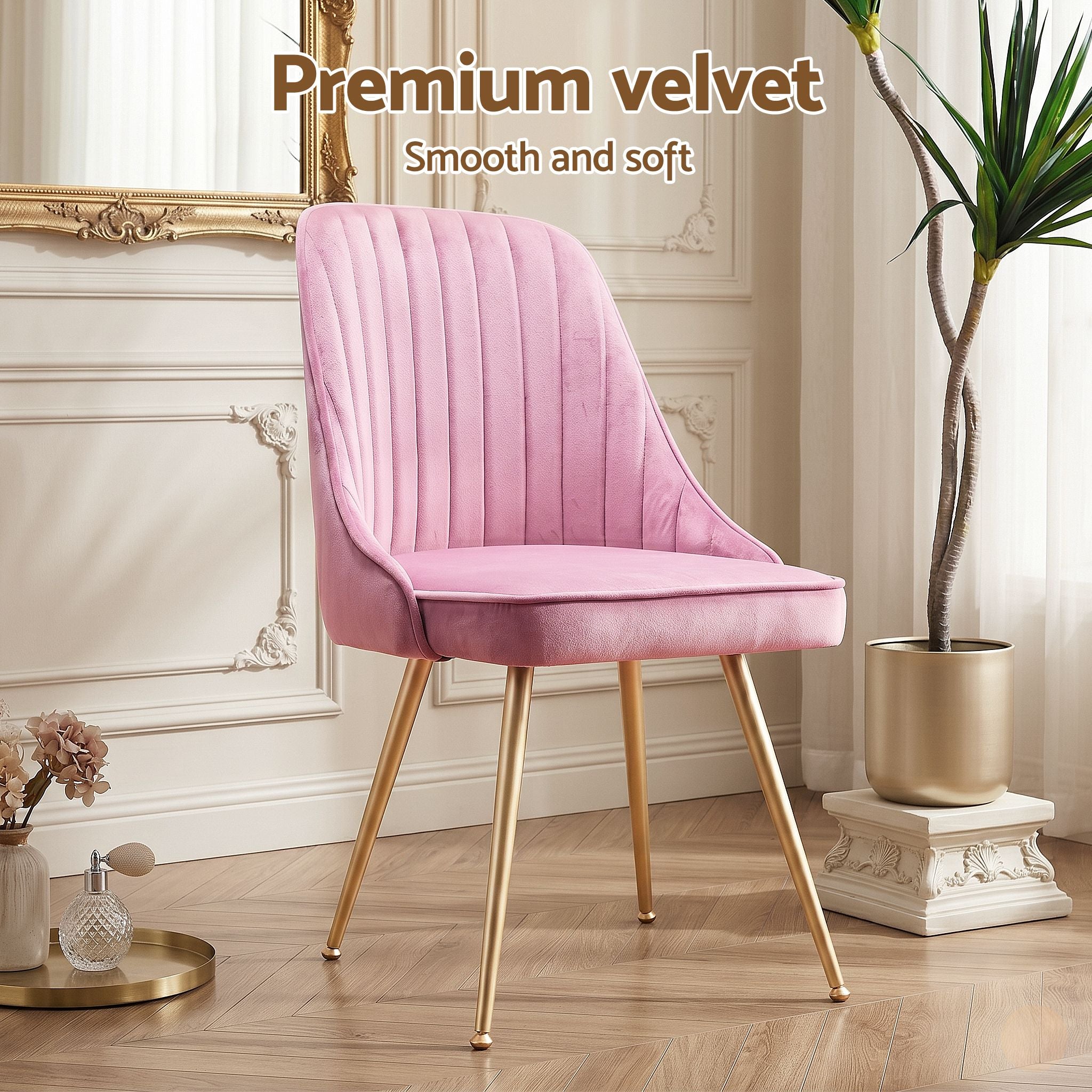 Artiss Dining Chairs Set of 6 Velvet Channel Tufted Pink