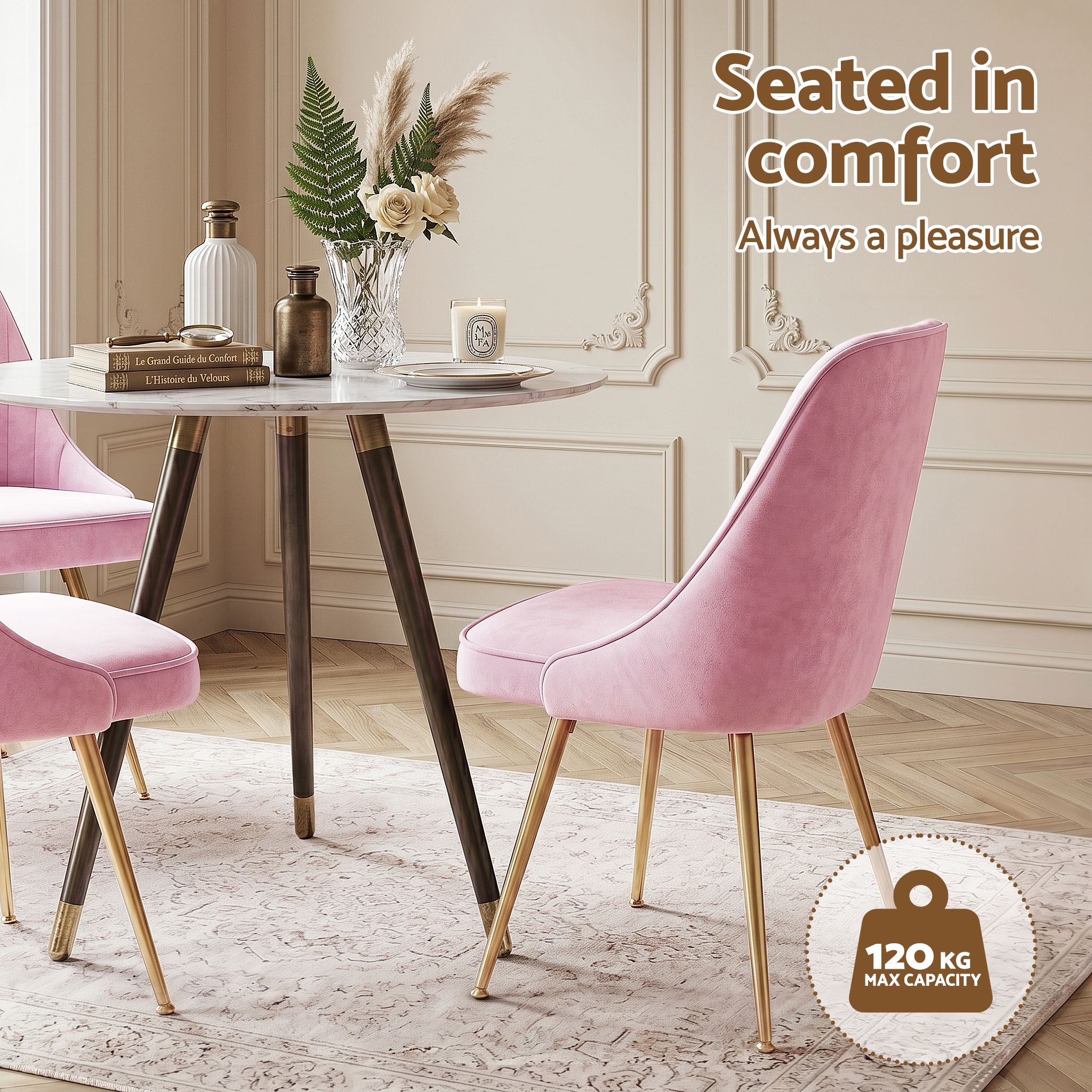 Artiss Dining Chairs Set of 6 Velvet Channel Tufted Pink