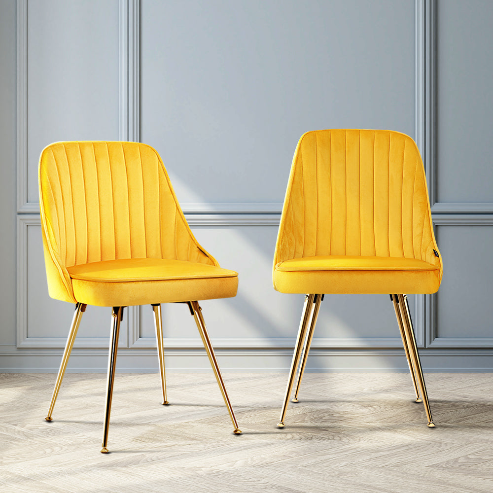 Dining Set: Artiss Dining Chairs Set of 2 Velvet Channel Tufted Yellow