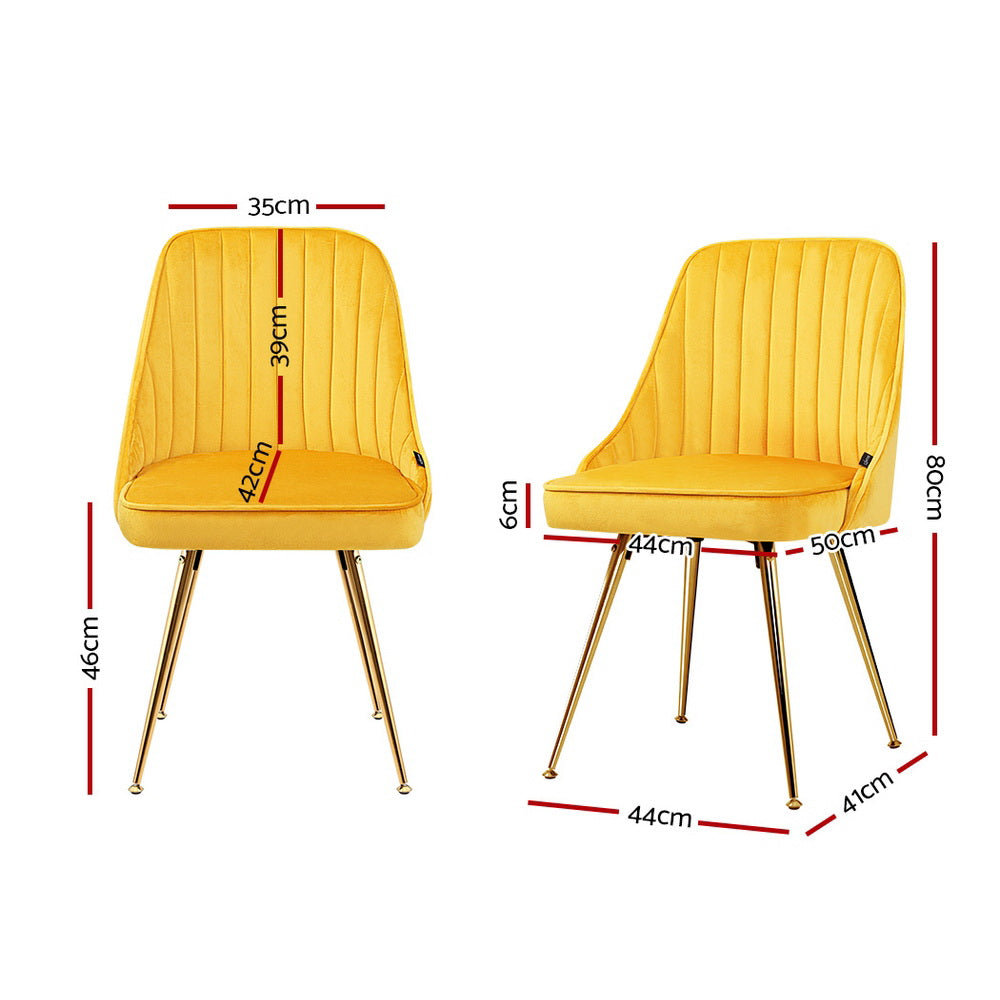 Dining Set: Artiss Dining Chairs Set of 2 Velvet Channel Tufted Yellow