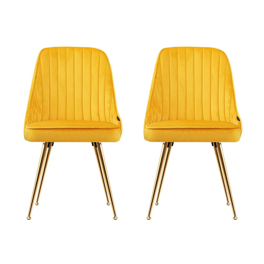 Dining Set: Artiss Dining Chairs Set of 2 Velvet Channel Tufted Yellow