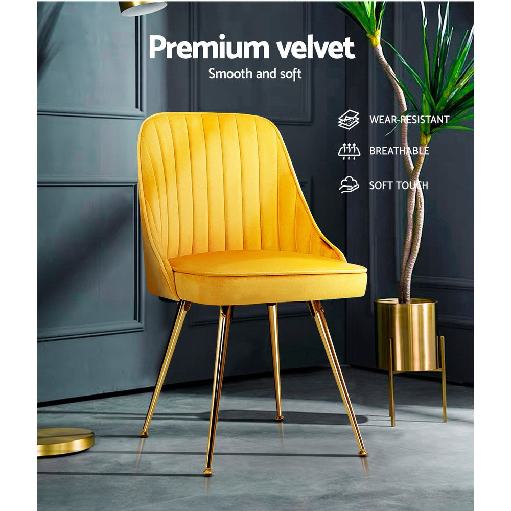 Dining Set: Artiss Dining Chairs Set of 2 Velvet Channel Tufted Yellow