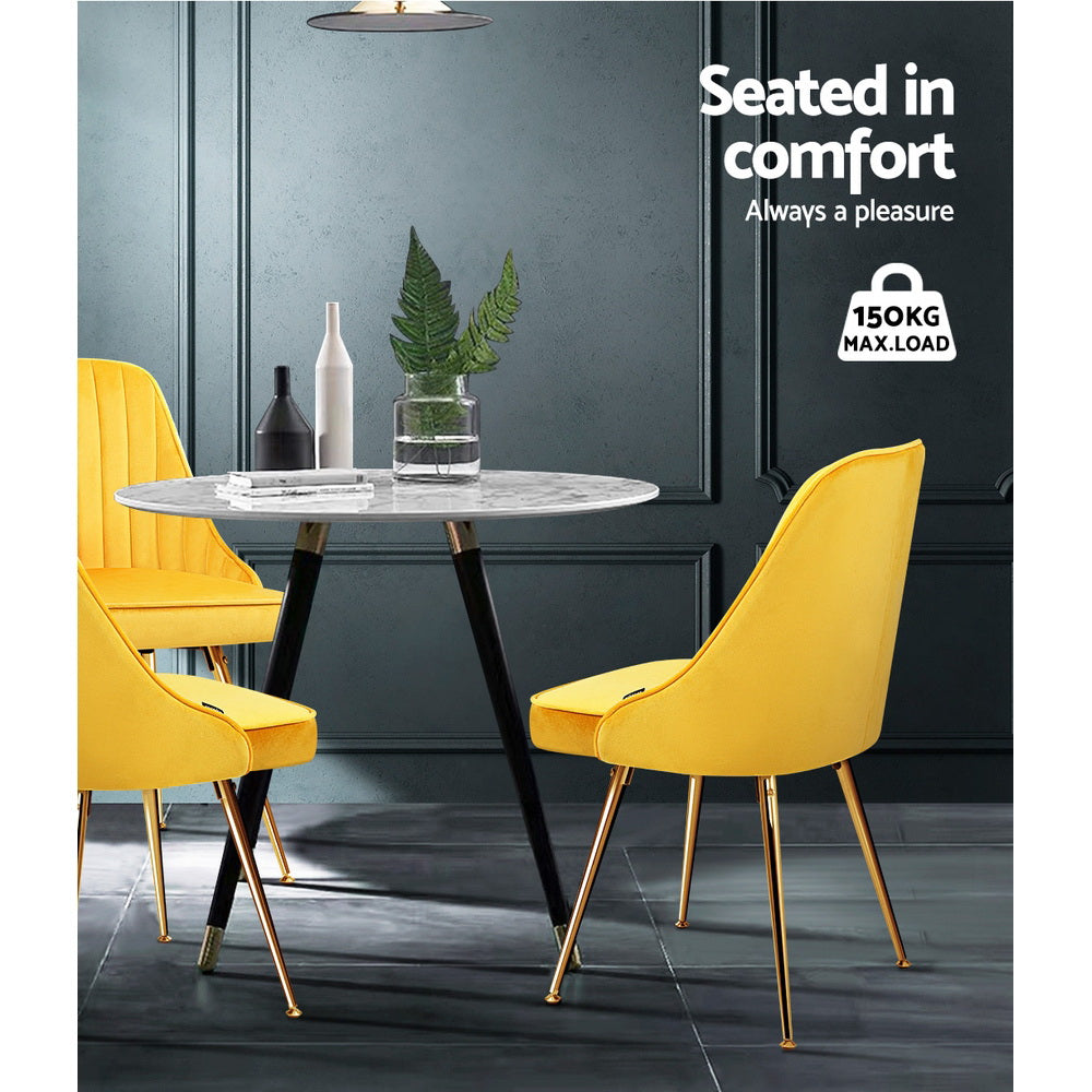 Dining Set: Artiss Dining Chairs Set of 2 Velvet Channel Tufted Yellow