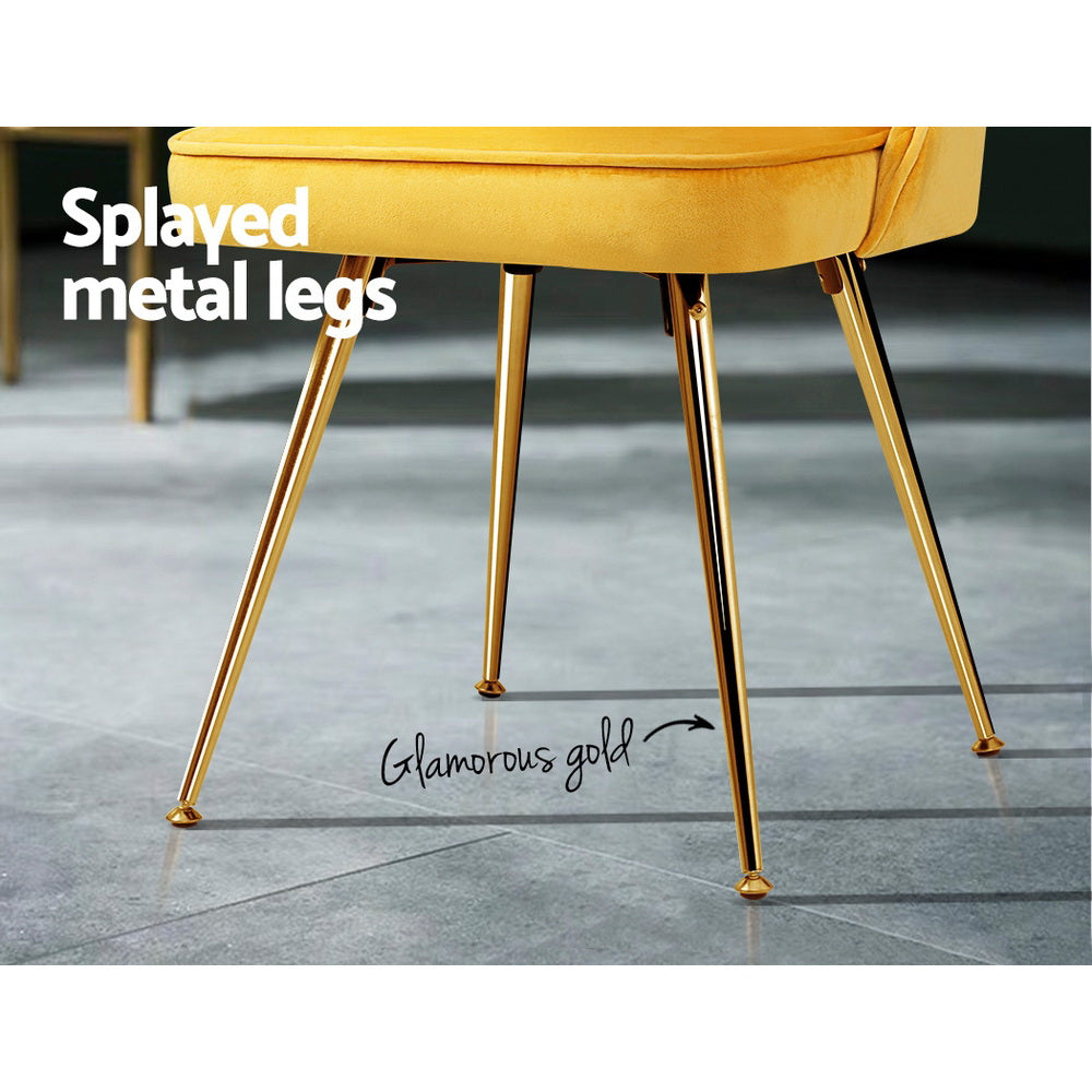 Dining Set: Artiss Dining Chairs Set of 2 Velvet Channel Tufted Yellow