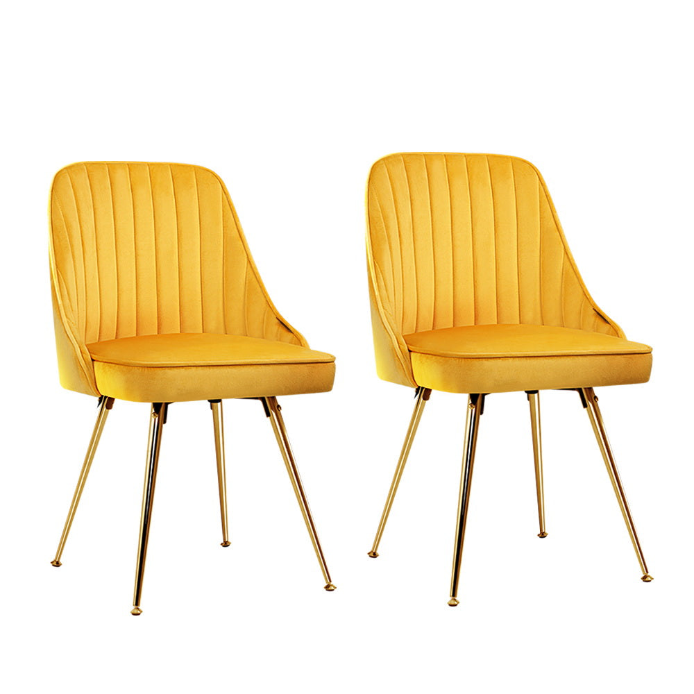Dining Set: Artiss Dining Chairs Set of 2 Velvet Channel Tufted Yellow