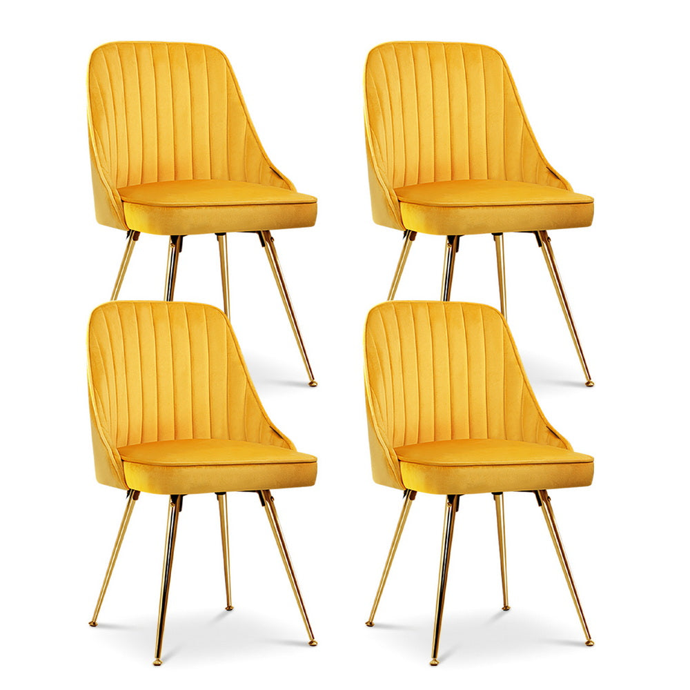 Kitchen & Dining Chairs: Artiss Dining Chairs Set of 4 Velvet Channel Tufted Yellow