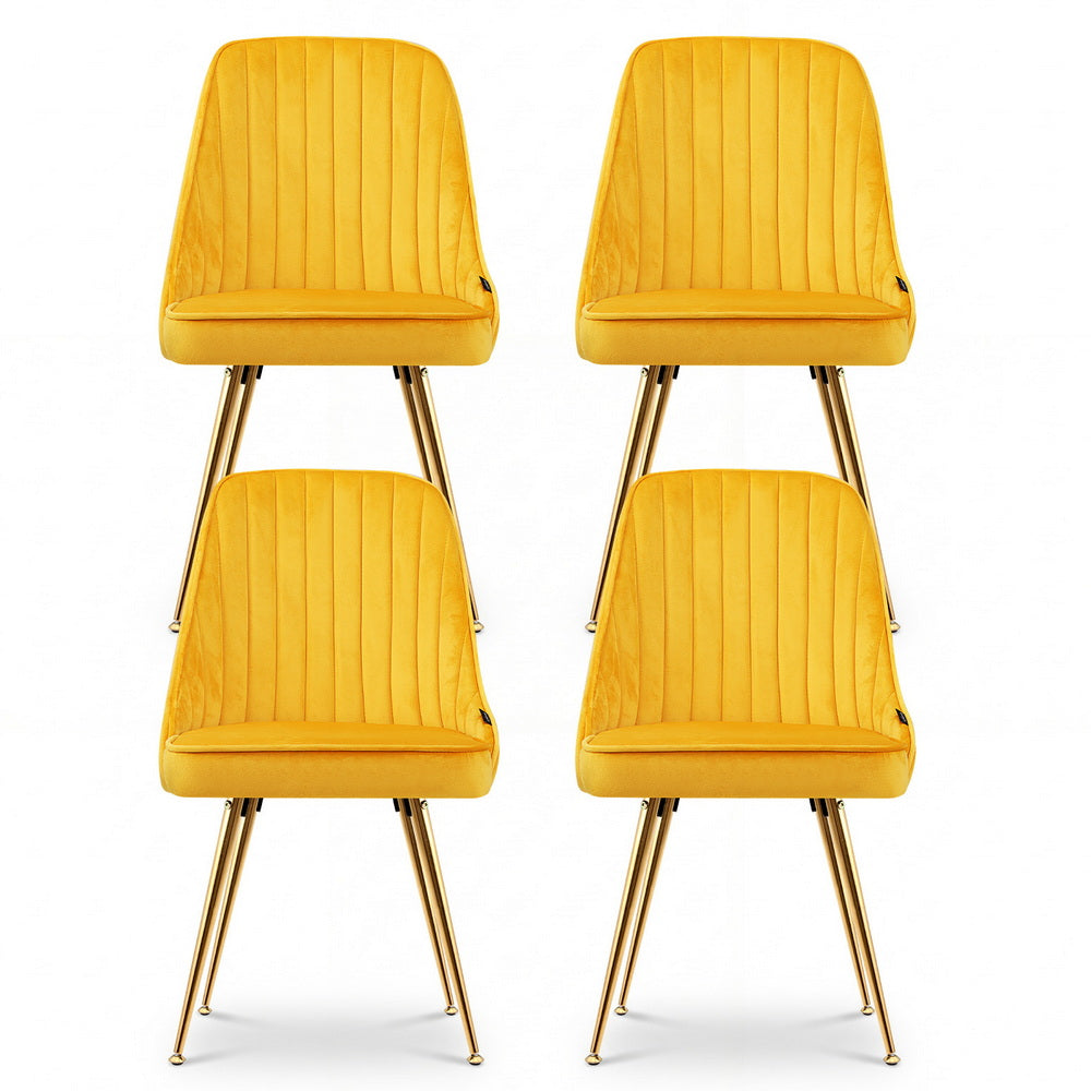Kitchen & Dining Chairs: Artiss Dining Chairs Set of 4 Velvet Channel Tufted Yellow