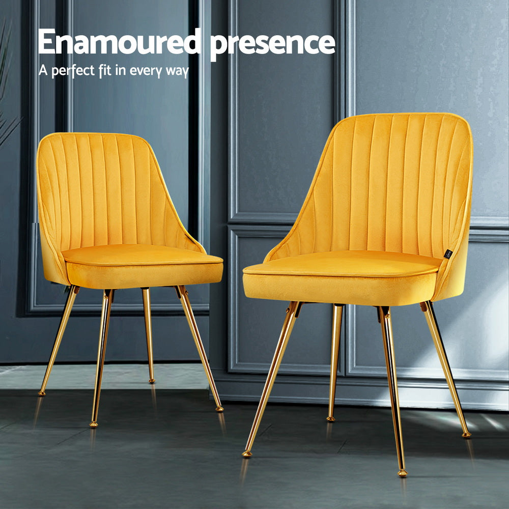 Kitchen & Dining Chairs: Artiss Dining Chairs Set of 4 Velvet Channel Tufted Yellow