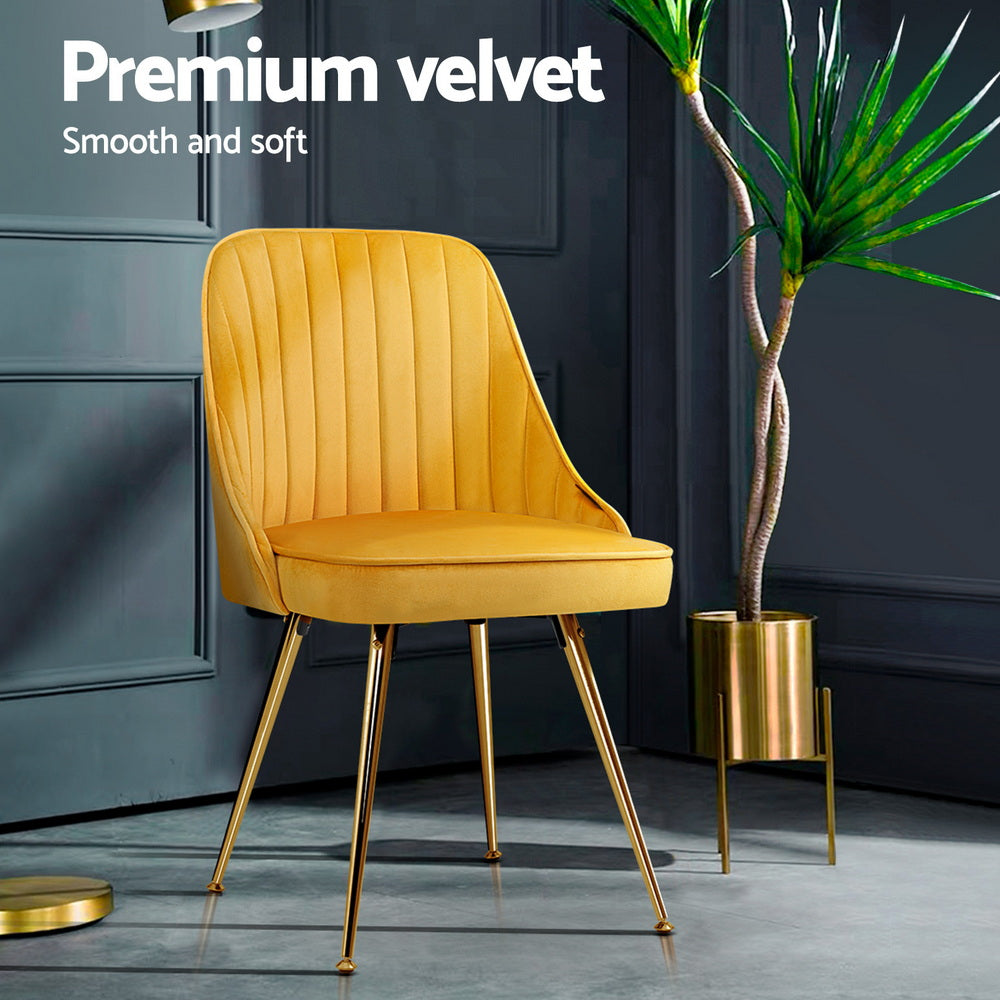 Kitchen & Dining Chairs: Artiss Dining Chairs Set of 4 Velvet Channel Tufted Yellow