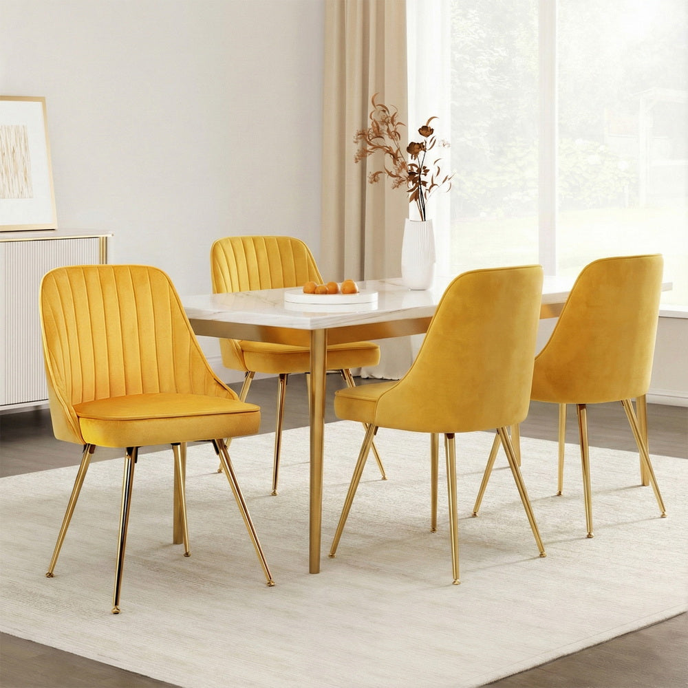 Kitchen & Dining Chairs: Artiss Dining Chairs Set of 4 Velvet Channel Tufted Yellow