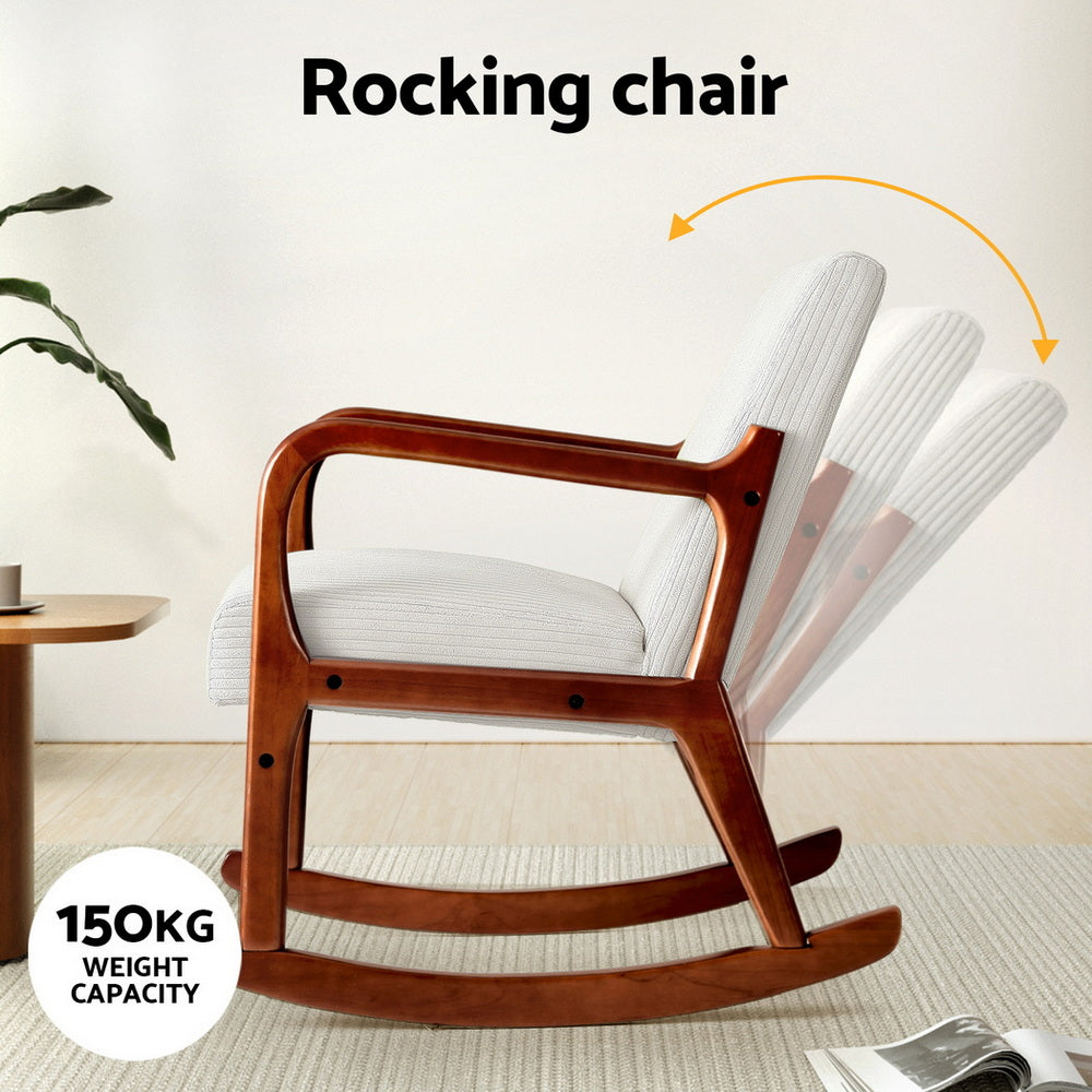 Arm Chairs & Recliners: Artiss Rocking Armchair Nursing Chair Corduroy Beige