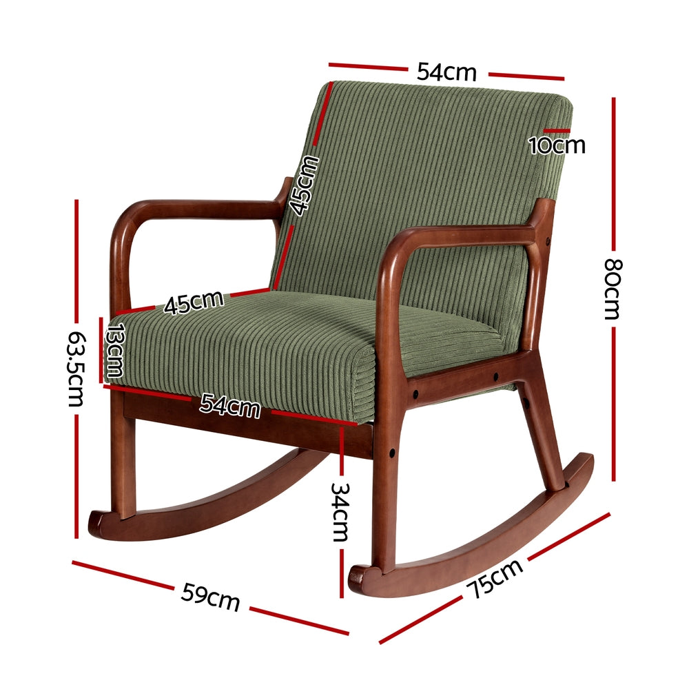 Arm Chairs & Recliners: Artiss Rocking Armchair Nursing Chair Corduroy Green