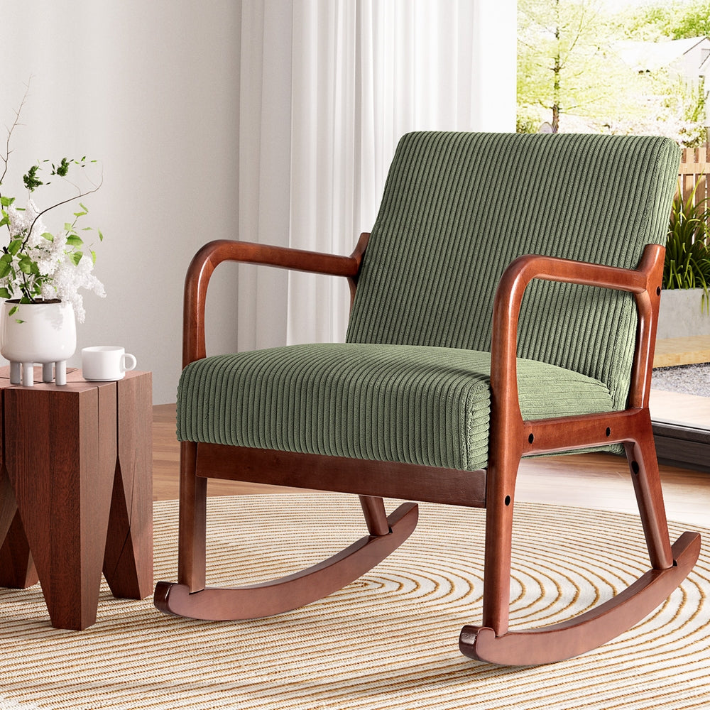 Arm Chairs & Recliners: Artiss Rocking Armchair Nursing Chair Corduroy Green