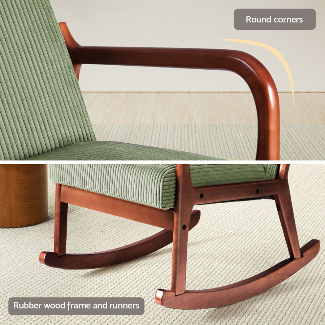 Arm Chairs & Recliners: Artiss Rocking Armchair Nursing Chair Corduroy Green