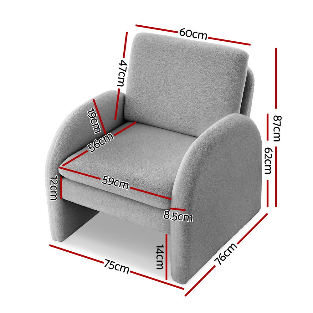 Arm Chairs & Recliners: Artiss Armchair Accent Chair Lounge Tub Sofa Couch Curved Arm Seat Boucle Grey