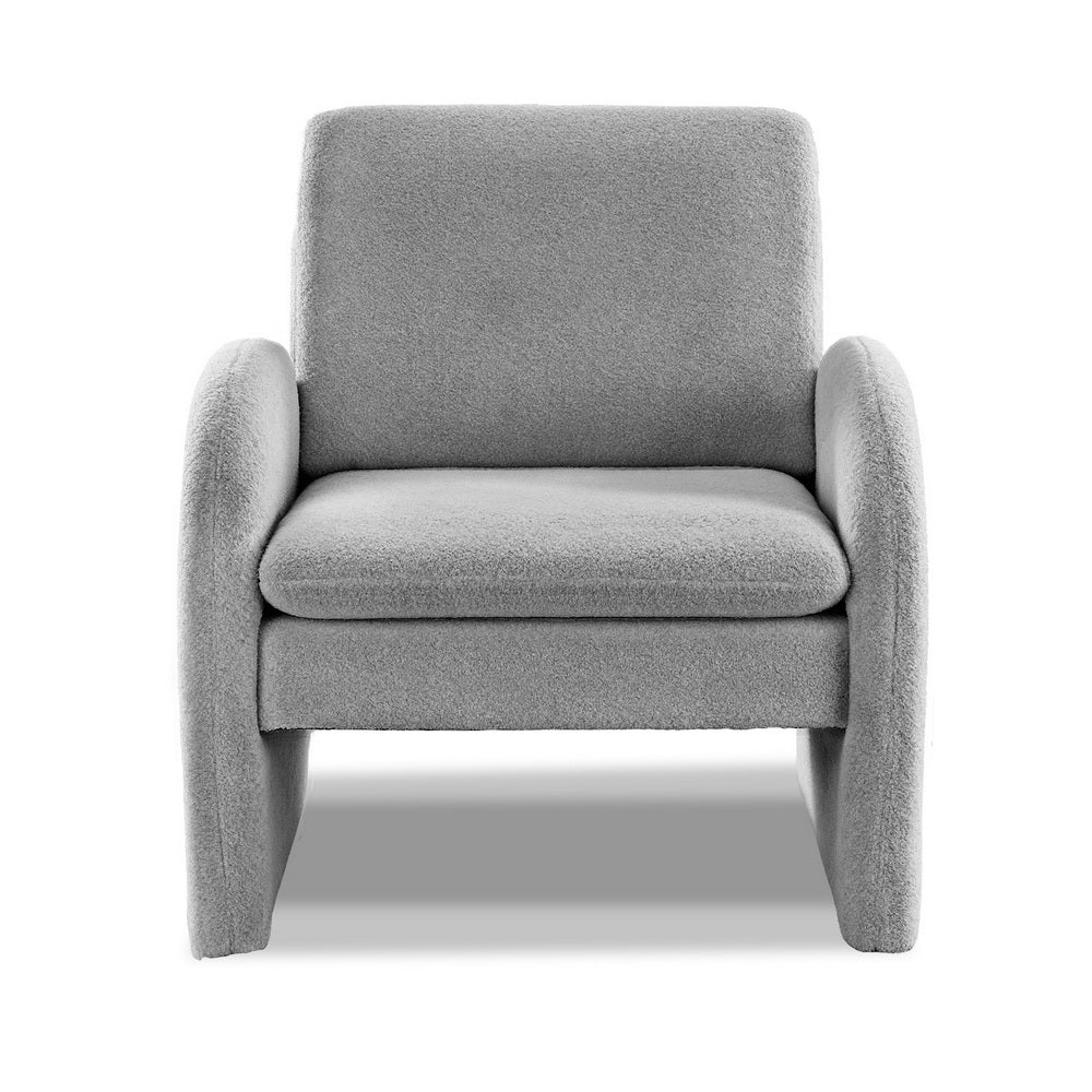 Arm Chairs & Recliners: Artiss Armchair Accent Chair Lounge Tub Sofa Couch Curved Arm Seat Boucle Grey