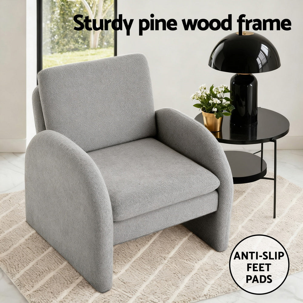 Arm Chairs & Recliners: Artiss Armchair Accent Chair Lounge Tub Sofa Couch Curved Arm Seat Boucle Grey