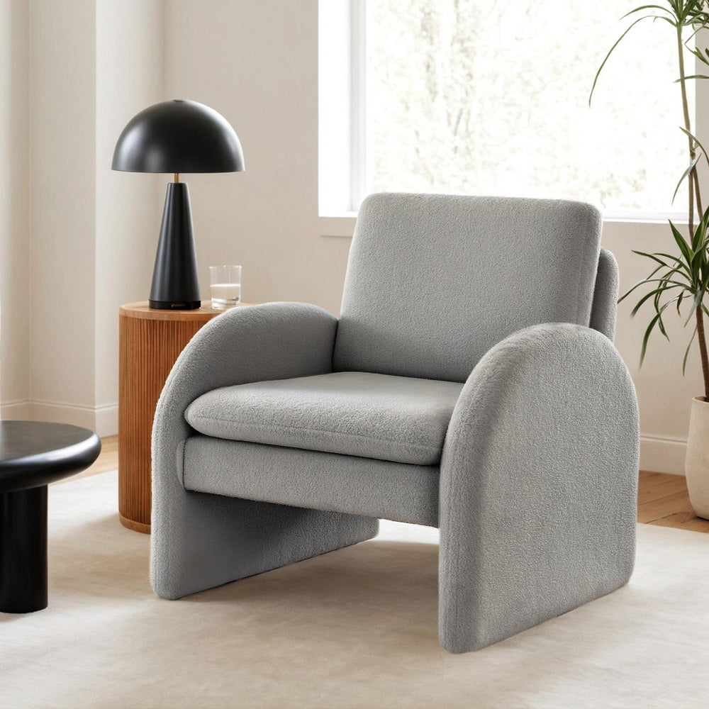 Arm Chairs & Recliners: Artiss Armchair Accent Chair Lounge Tub Sofa Couch Curved Arm Seat Boucle Grey