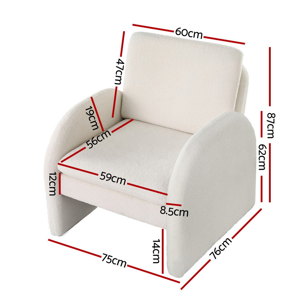 Arm Chairs & Recliners: Artiss Armchair Accent Chair Lounge Tub Sofa Couch Curved Arm Seat Boucle White
