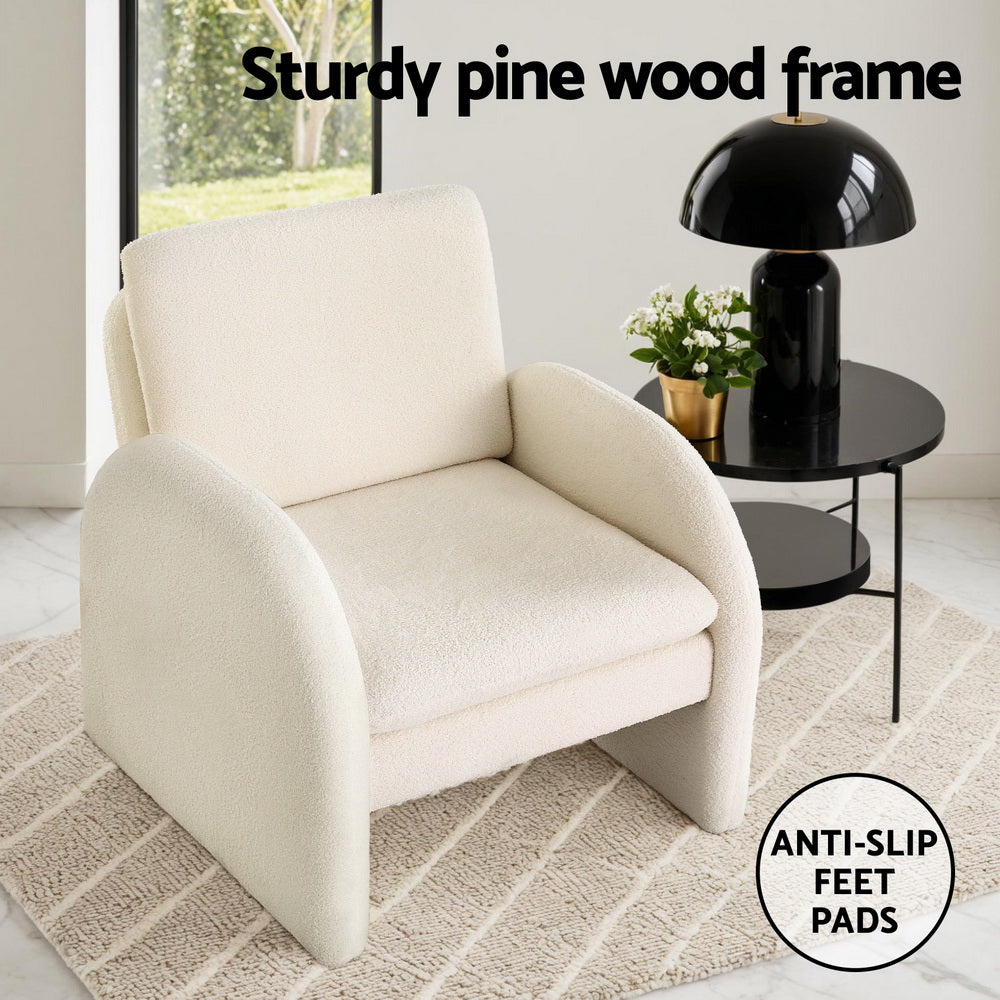 Arm Chairs & Recliners: Artiss Armchair Accent Chair Lounge Tub Sofa Couch Curved Arm Seat Boucle White