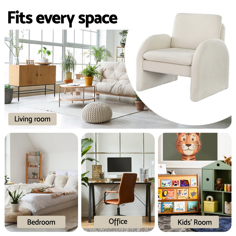Arm Chairs & Recliners: Artiss Armchair Accent Chair Lounge Tub Sofa Couch Curved Arm Seat Boucle White