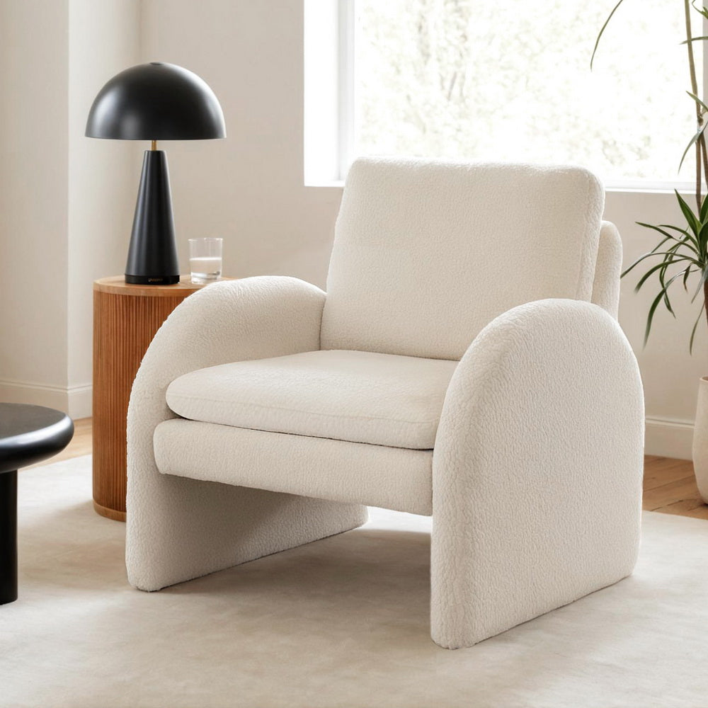 Arm Chairs & Recliners: Artiss Armchair Accent Chair Lounge Tub Sofa Couch Curved Arm Seat Boucle White
