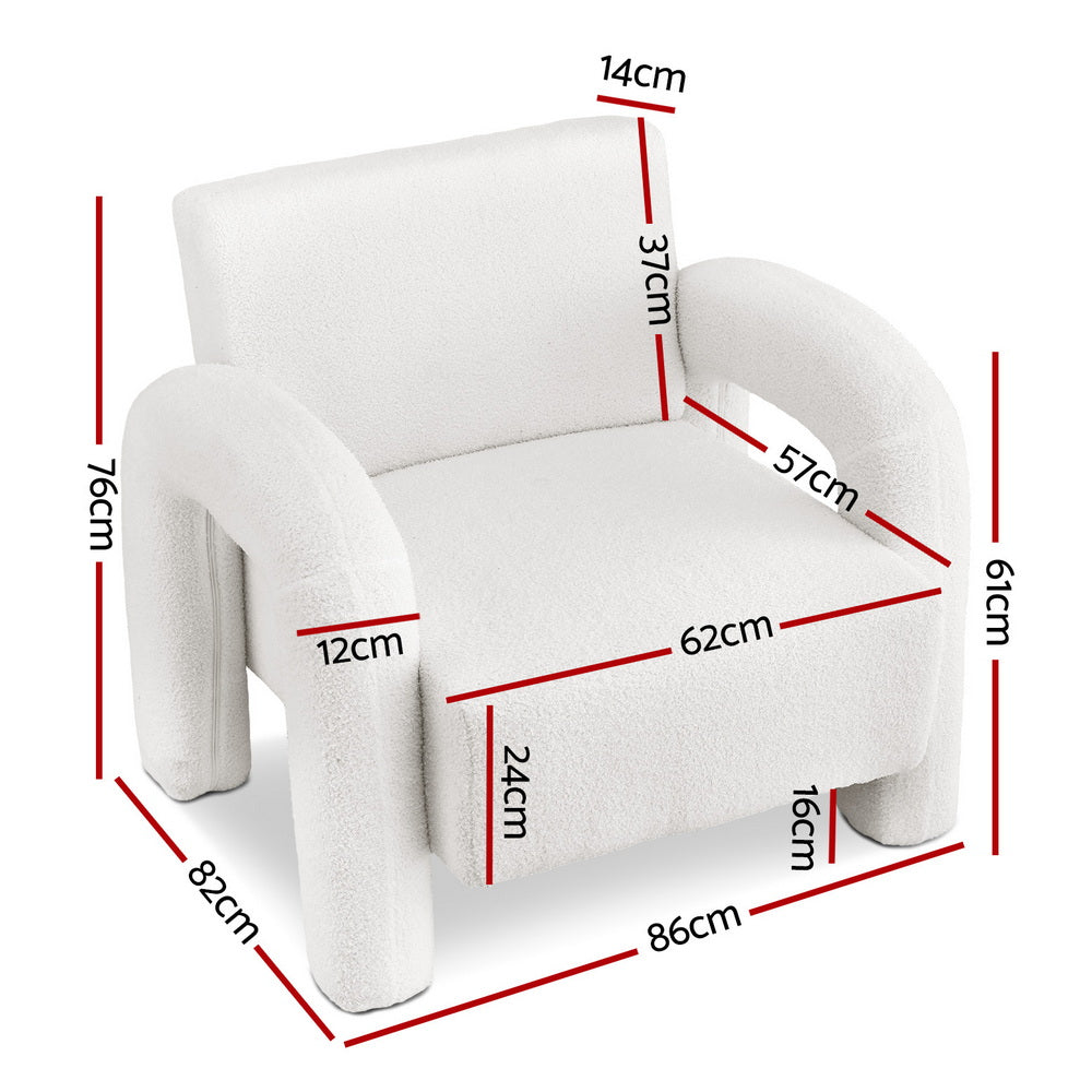 Arm Chairs & Recliners: Artiss Armchair Accent Chair Lounge Sofa Couch Curved Seat Boucle White