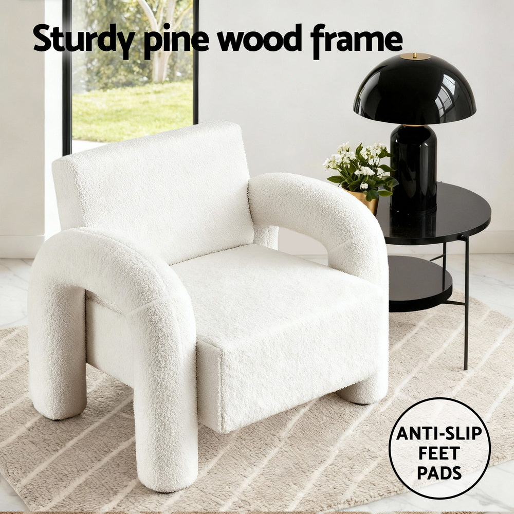 Arm Chairs & Recliners: Artiss Armchair Accent Chair Lounge Sofa Couch Curved Seat Boucle White