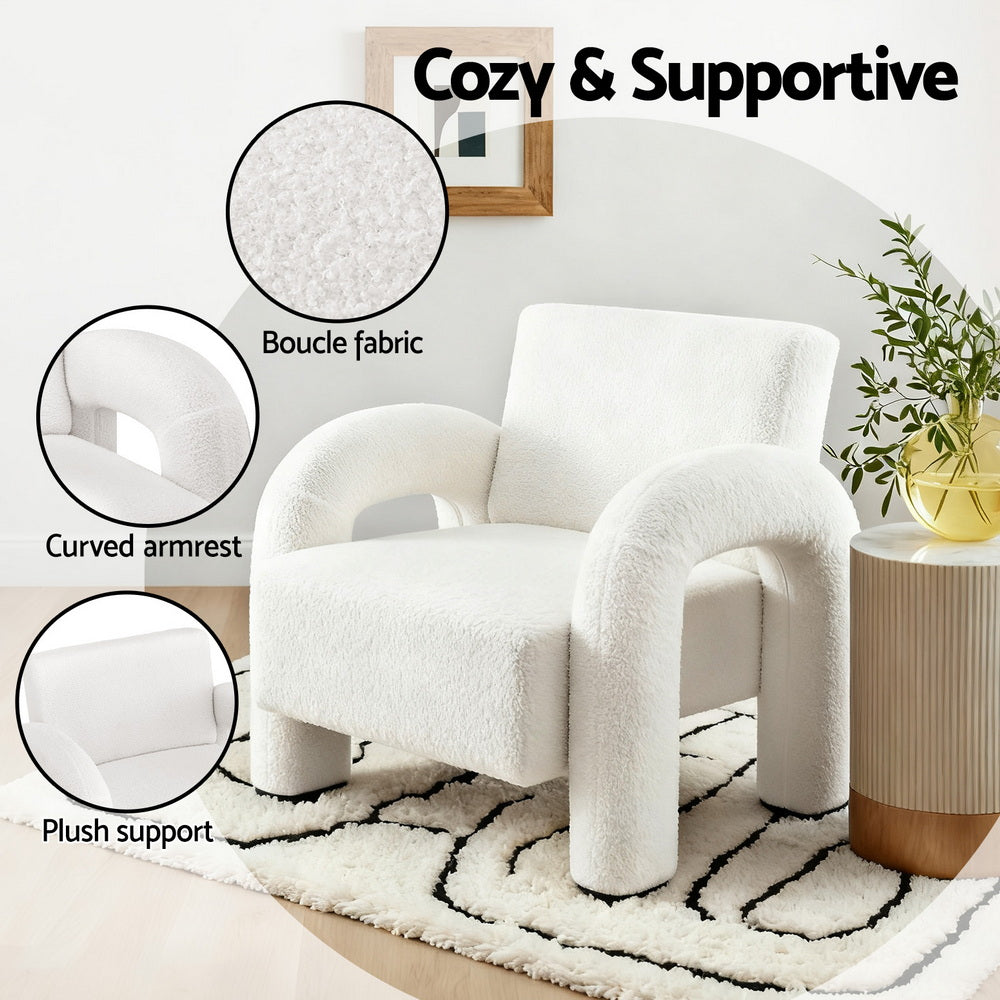 Arm Chairs & Recliners: Artiss Armchair Accent Chair Lounge Sofa Couch Curved Seat Boucle White