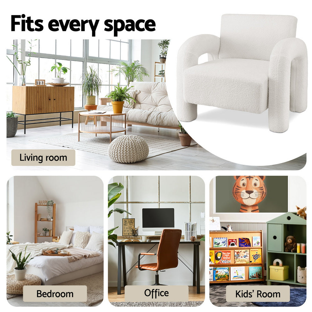 Arm Chairs & Recliners: Artiss Armchair Accent Chair Lounge Sofa Couch Curved Seat Boucle White