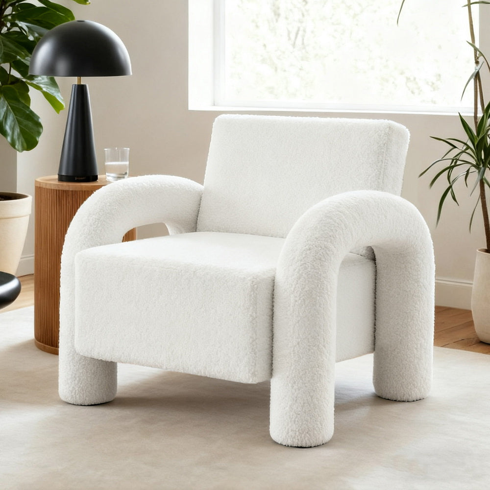 Arm Chairs & Recliners: Artiss Armchair Accent Chair Lounge Sofa Couch Curved Seat Boucle White