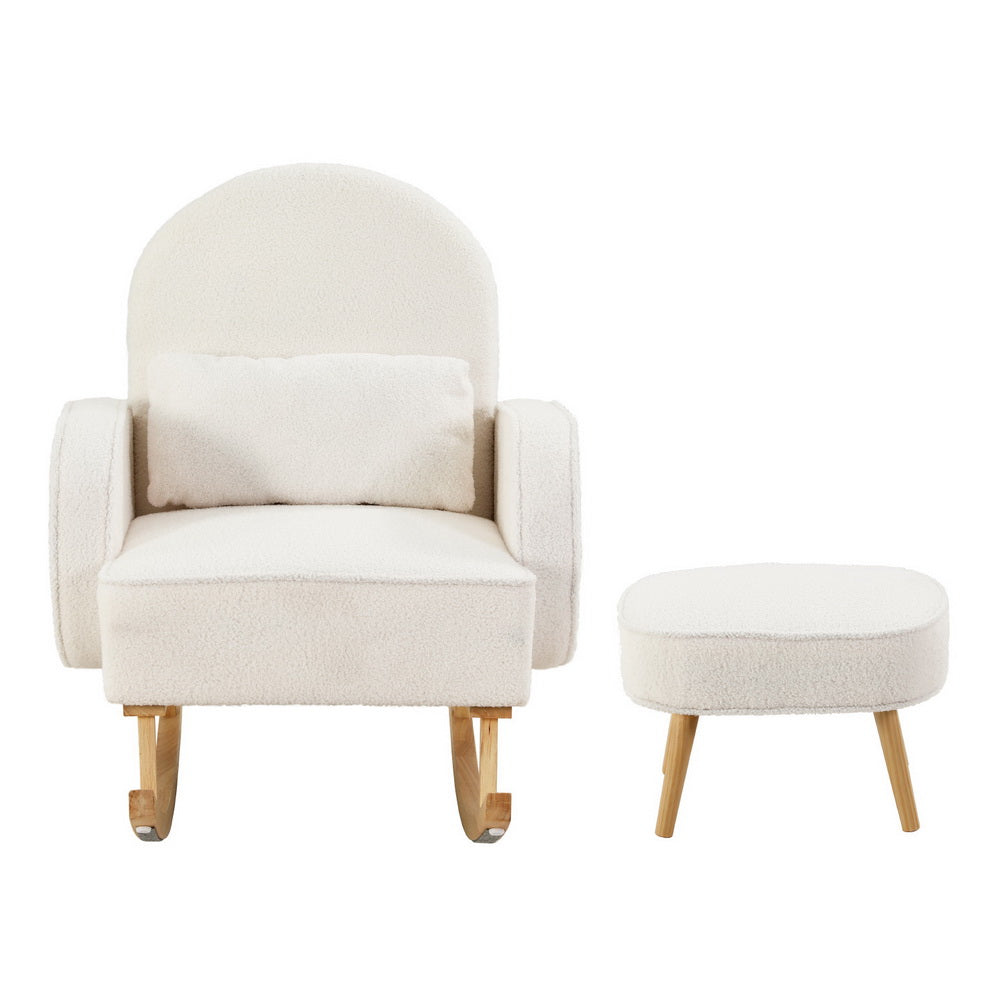 Arm Chairs & Recliners: Artiss Armchair Rocking Chair Ottoman Lounge Footrest Round Nursing Boucle White