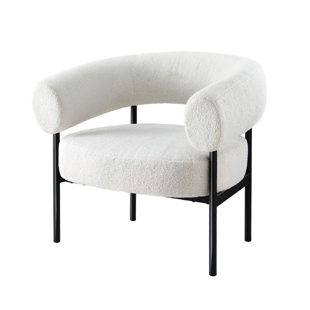 Arm Chairs & Recliners: Artiss Armchair Accent Chair Curved Boucle White
