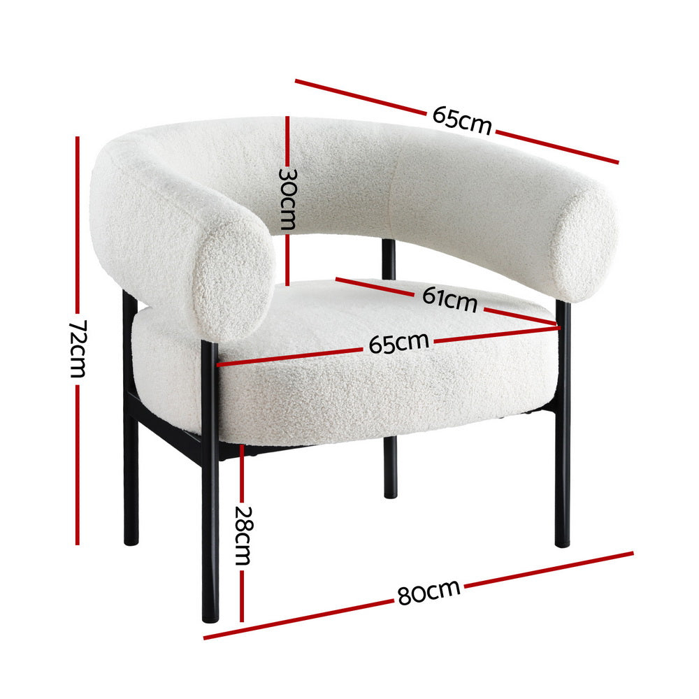 Arm Chairs & Recliners: Artiss Armchair Accent Chair Curved Boucle White