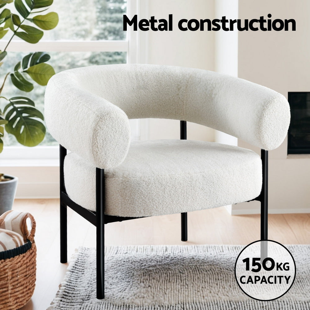 Arm Chairs & Recliners: Artiss Armchair Accent Chair Curved Boucle White