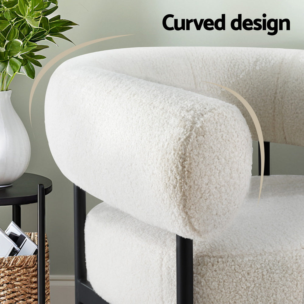 Arm Chairs & Recliners: Artiss Armchair Accent Chair Curved Boucle White